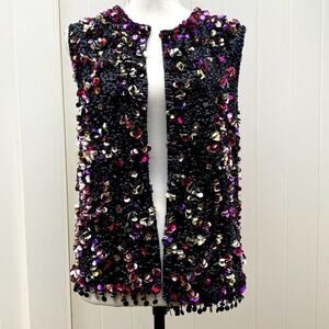 Vintage 60s beaded vest Embellished with sequins. 100% Wiool Must see Video